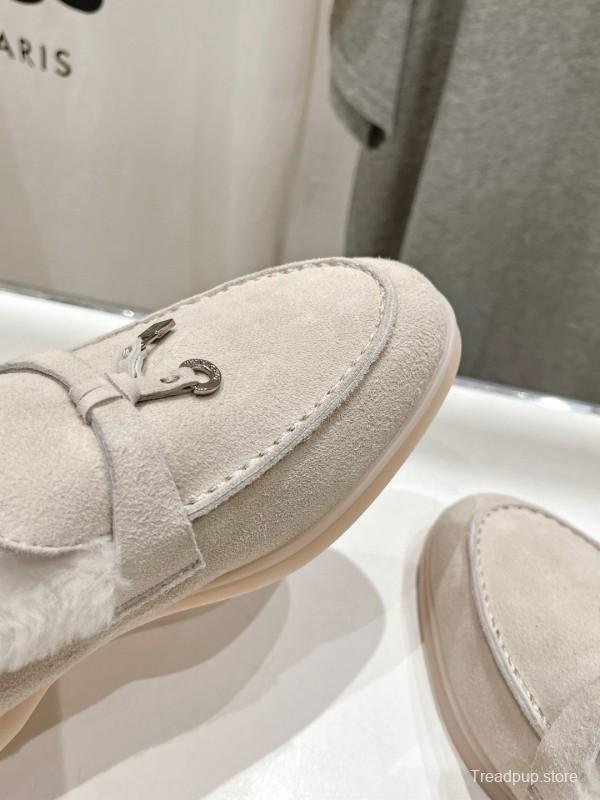 2024 Women LP Beige Suede Loafers Furry Lining MJ00300