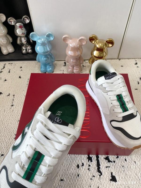 2025 Unisex Valentino White Green Leather Silk Sneakers LY00340