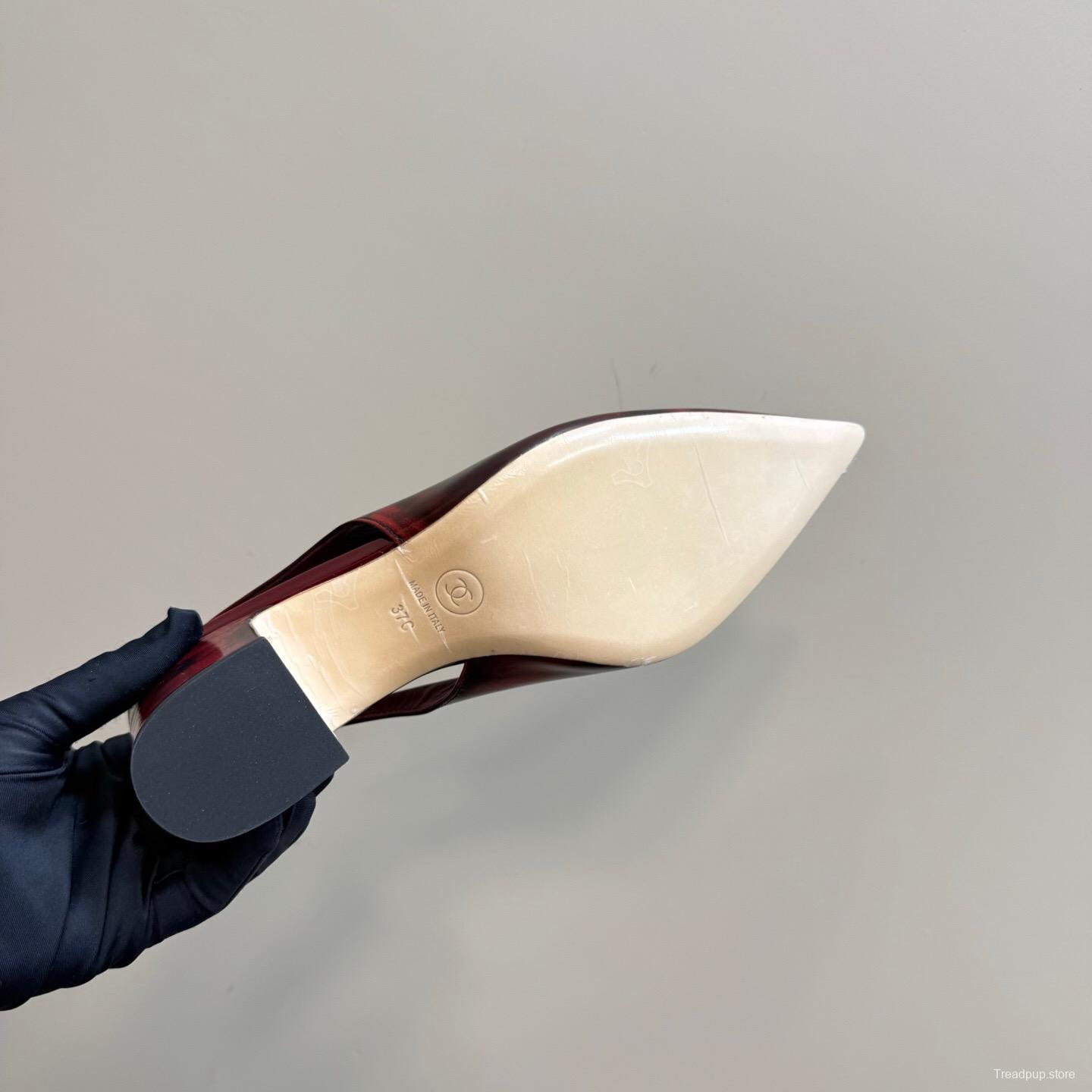 2025 Women Chanel Burgundy Leather Slingback Heels KFY00290