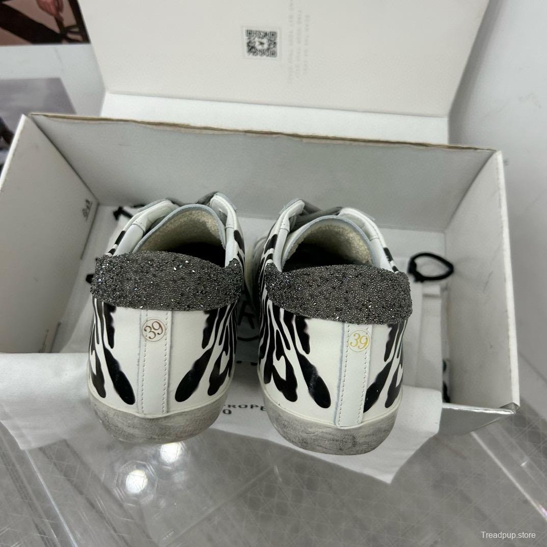 2025 Women GGDB Black White Leather Cow Print Sneakers