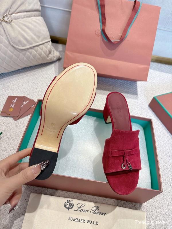 2025 Women LP Red Suede Heeled Sandals