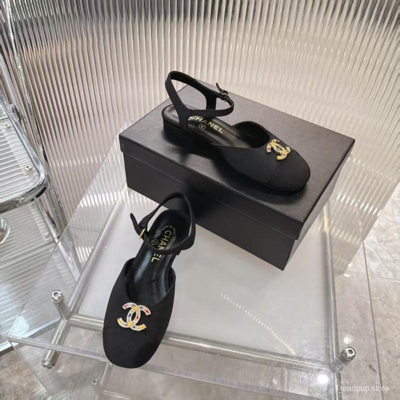 2025 Women Chanel Black Fabric Slingback Sandals