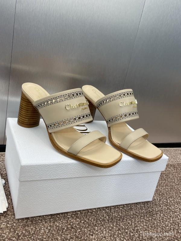 2025 Women Dior Beige Leather Slippers KFY00310