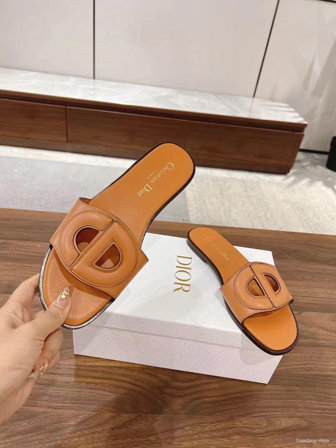 2025 Slippers Dior Brown Leather Slippers LY00260