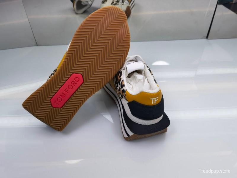 2025 Unisex TOM FORD Yellow Black White Leather Suede Leopard Print Sneakers LY00360(F)/LY00370(M)