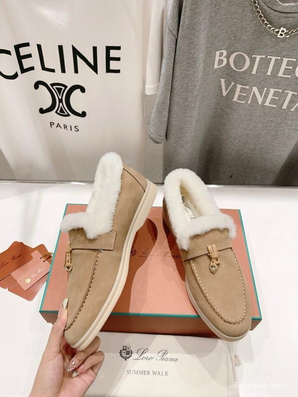 2024 Women Le Parmentier Beige Suede Shearling Loafers