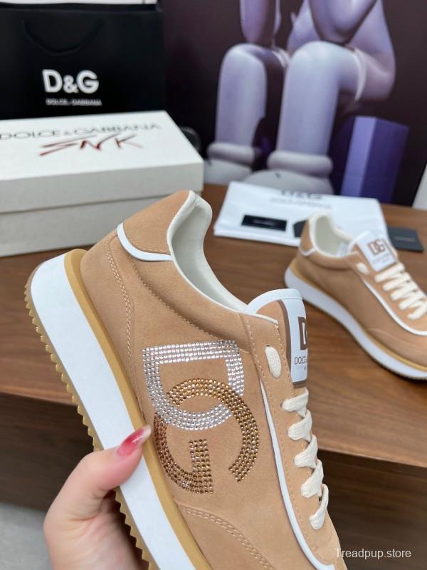 2025 Unisex Dolce & Gabbana Beige White PU Casual Sneakers LY00300