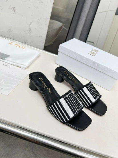 2025 Women Dior Black White Fabric Sandals LY00200