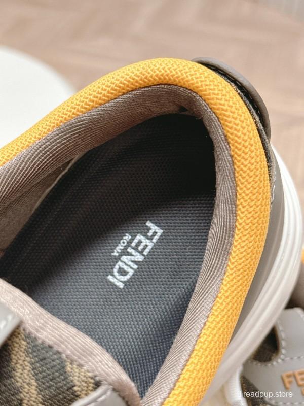 2025 Women Fendi White Grey Yellow Leather Mesh Sneakers