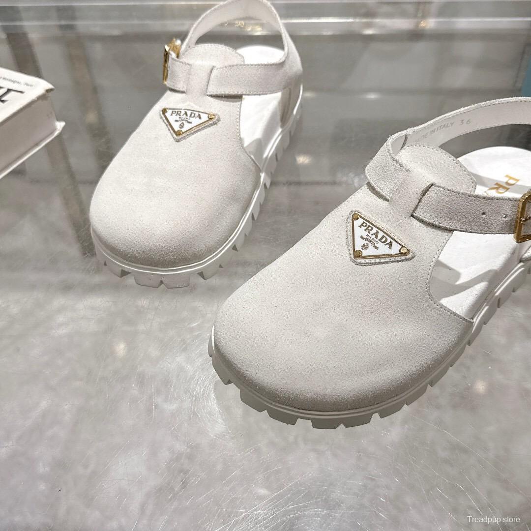 2025 Women Prada White Suede Sandals LY00270
