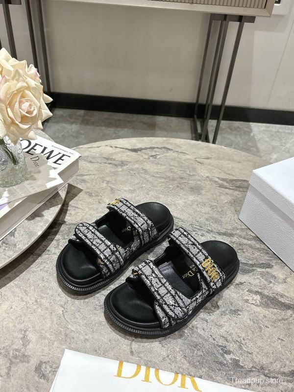 2025 Women Dior Black White Fabric Sandals KFY00300