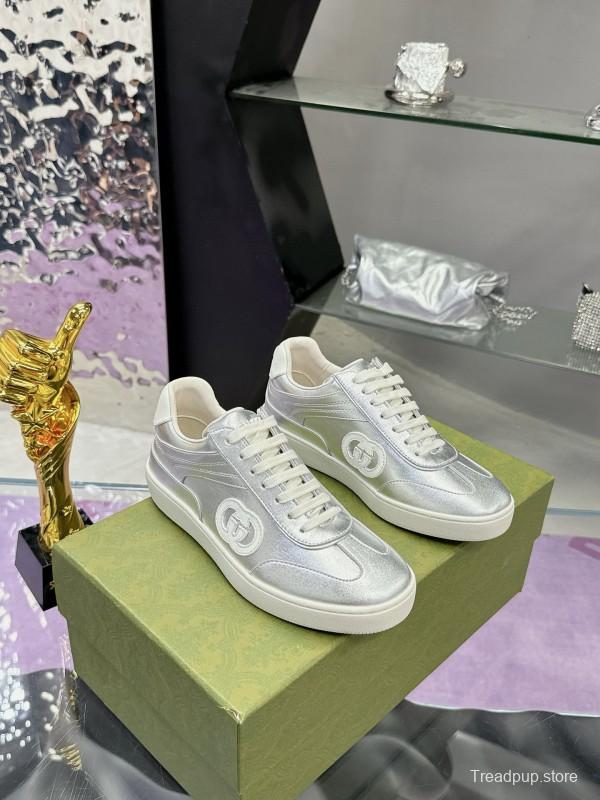 2024 Unisex Gucci Silver White Leather Suede Sneakers MJ00310