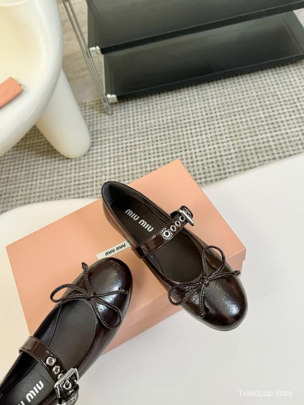 2025 Women Miu Miu Brown Leather Mary Jane Buckle KFY00300