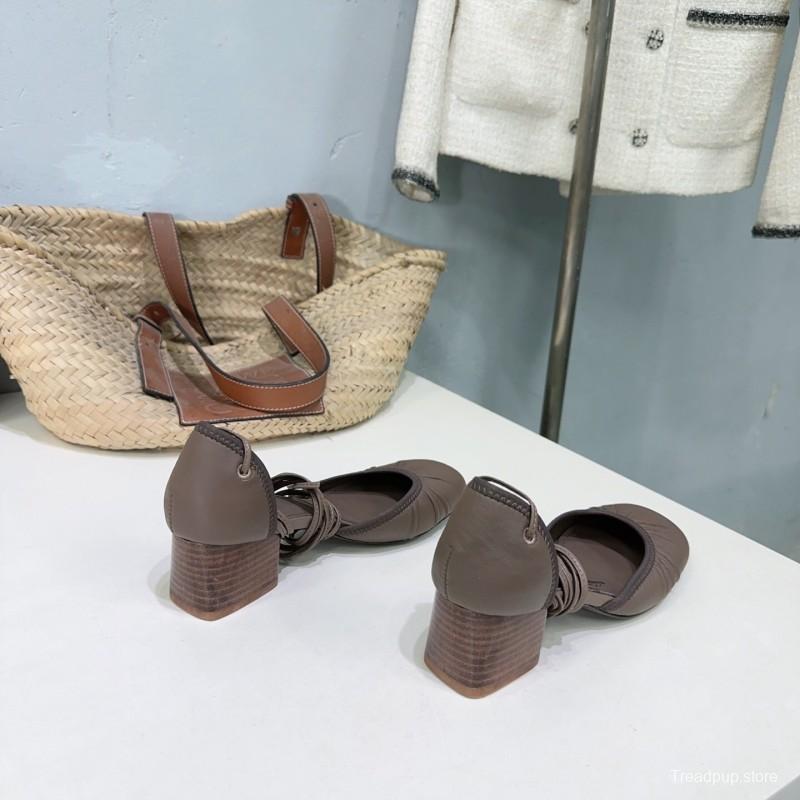 2025 Women LEMAIRE Brown Leather Mary Jane Lace-up Shoes