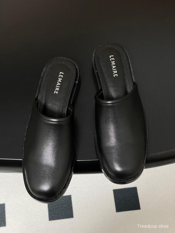 2025 Slippers Lemaire Black Leather Slippers KFY00310