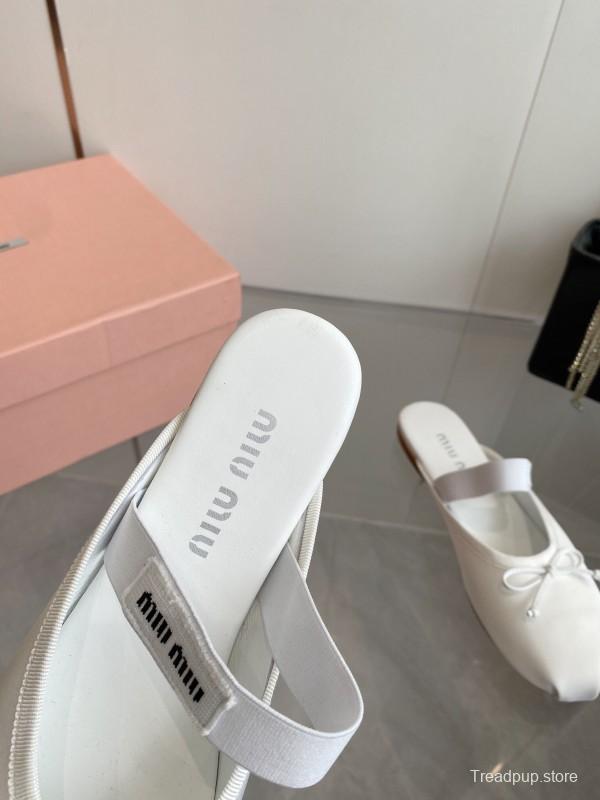 2025 Women Miumiu White Satin Ballet Flats Elastic Band KFY00280