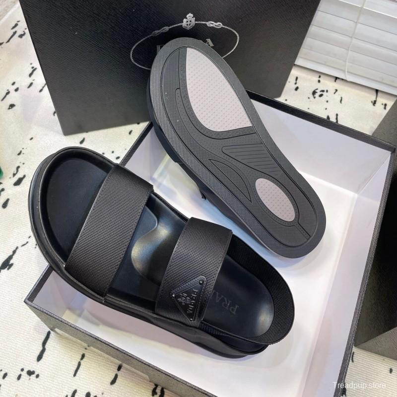 2025 Men Prada Black Fabric Sandals Original Sole KFY00230