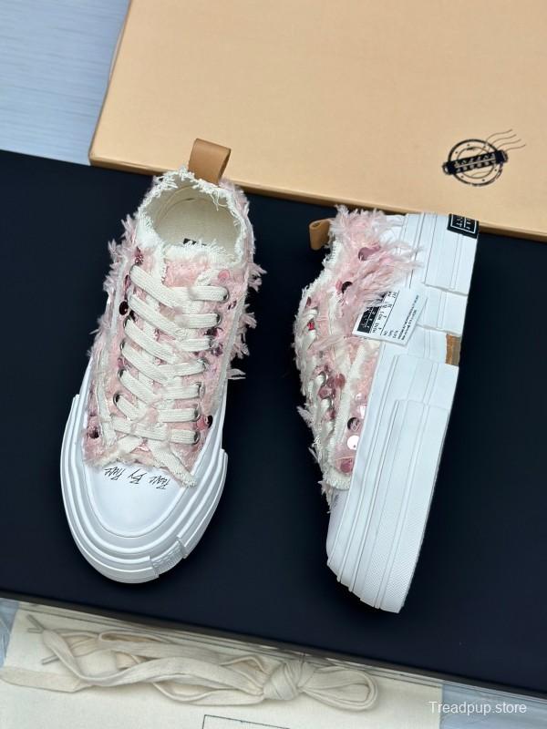 2025 Women XVESSEL Pink White Canvas Plimsolls Distressed AS00260