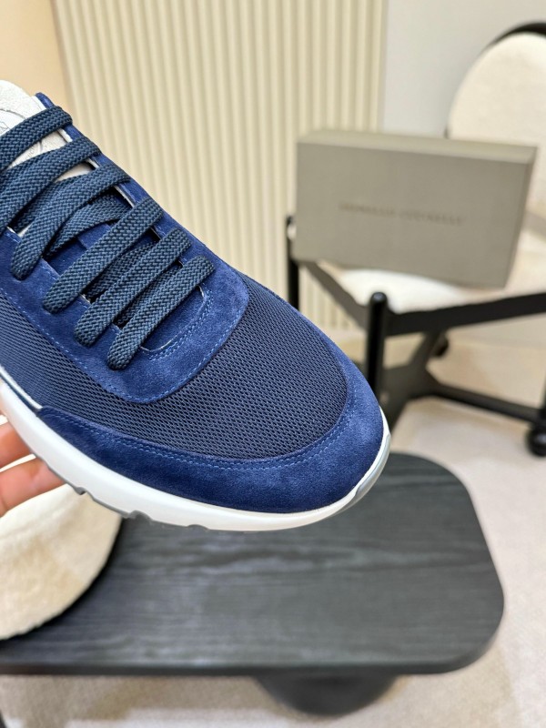 2025 Men Brunello Cucinelli Navy White Brown Calfskin Leather Sneakers AS00320