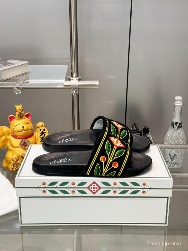2025 Men CASA BLANCA Black Green Red Embroidered Leather Slippers Embroidery KFY00160