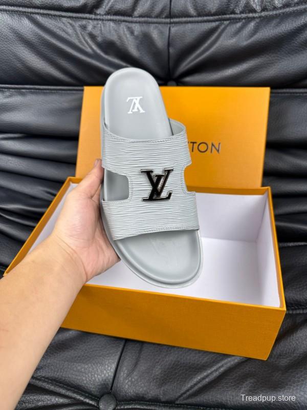 2025 Men Louis Vuitton White Leather Slippers AS00170