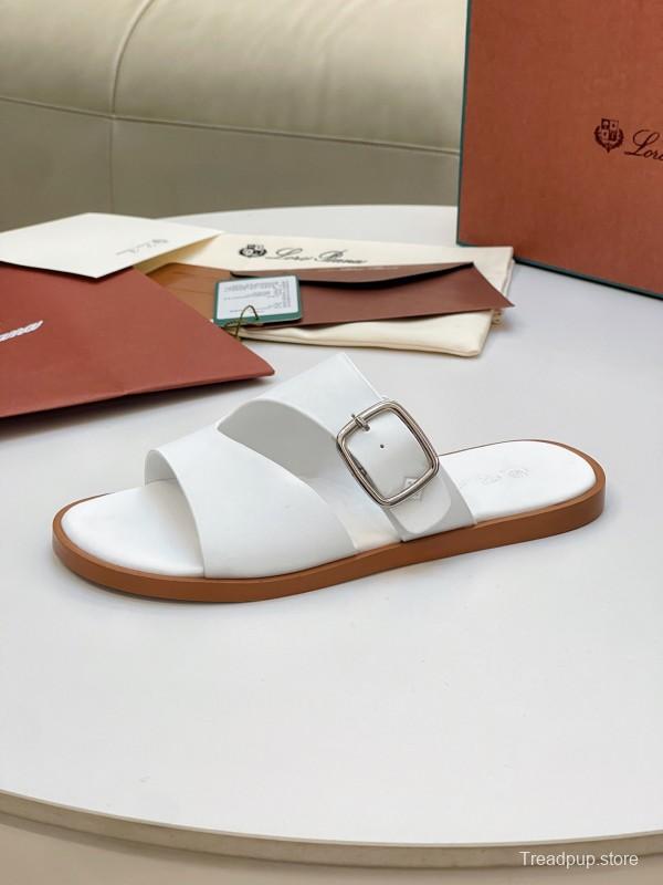 2025 Men Loro Piana White Leather Slippers AS00250