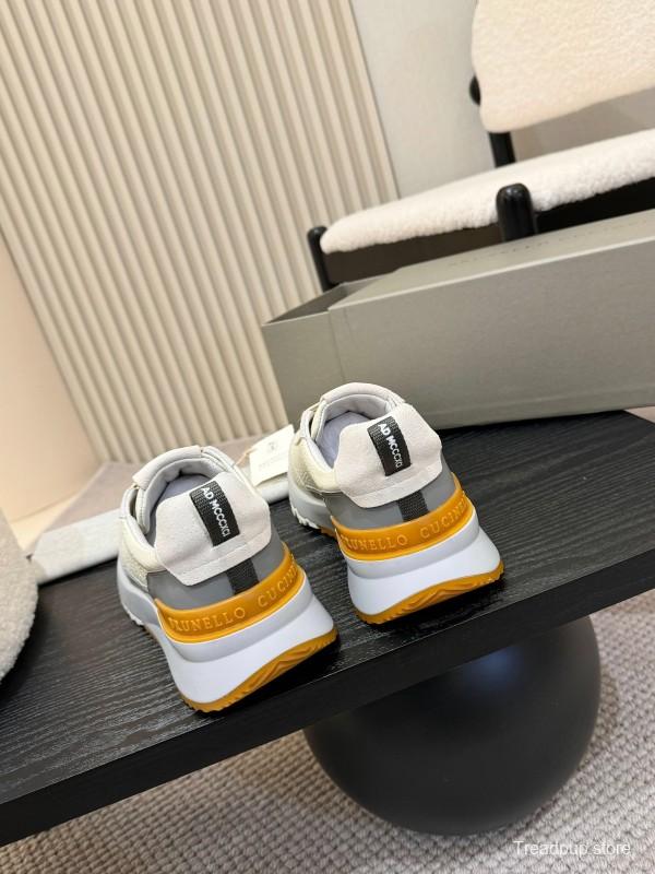 2025 Men Brunello Cucinelli Black Ivory Blue Almond Calfskin Leather Sneakers AS00320