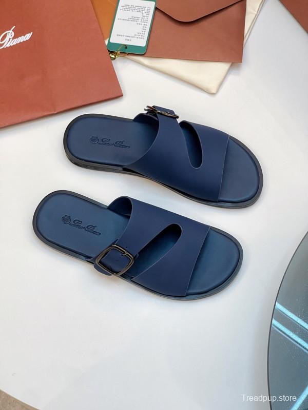 2025 Men Loro Piana Blue Leather Slippers AS00250