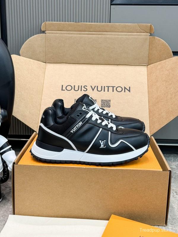 2025 Unisex Louis Vuitton Black White Leather Sneakers Run Away Maxi AS00390