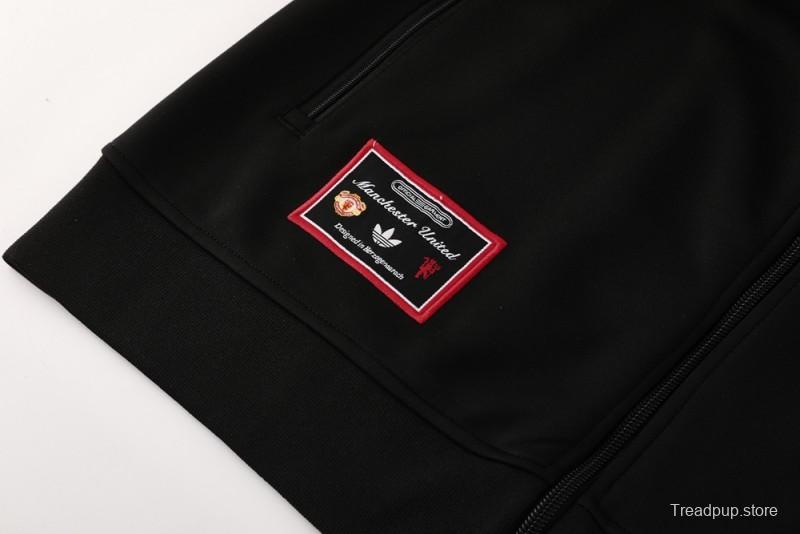 25/26 Manchester United Black Full Hoodie Zipper Jacket +Long Pants