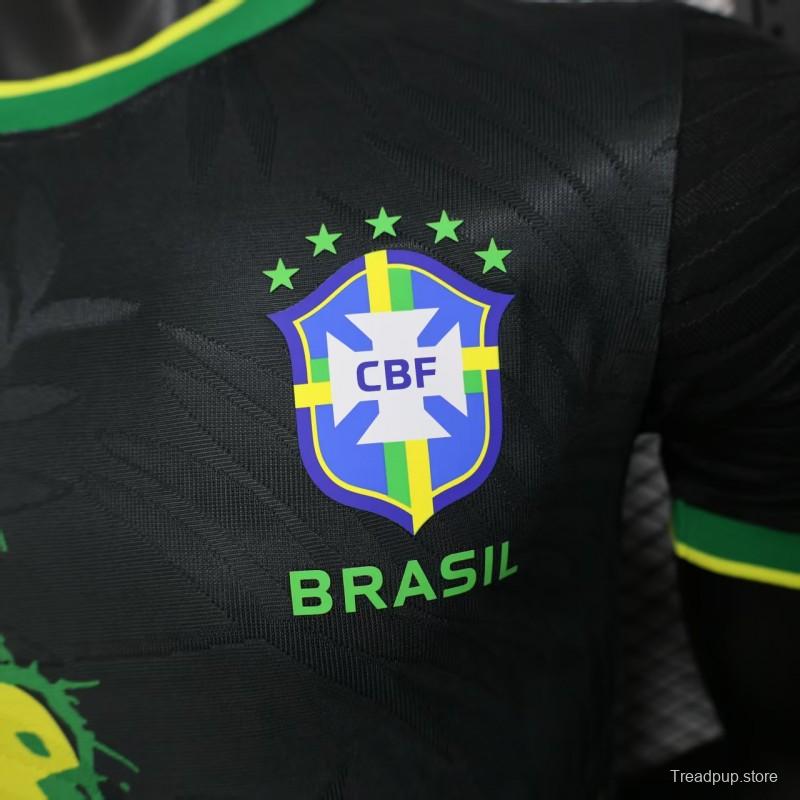 Player Version 2025 Brazil Black with Eagle Print Jersey