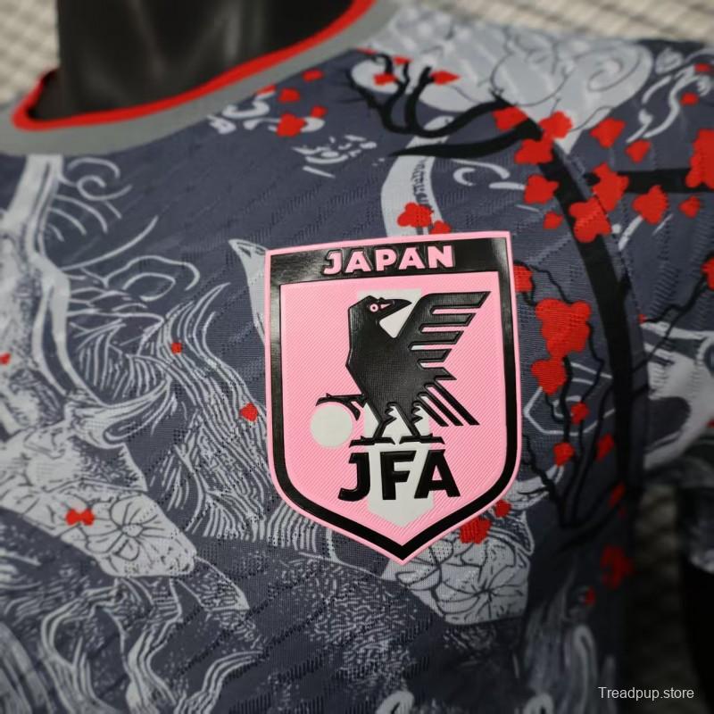 Player Version 2025 Japan Gray with Traditional Dragon and Cherry Blossom Pattern Jersey