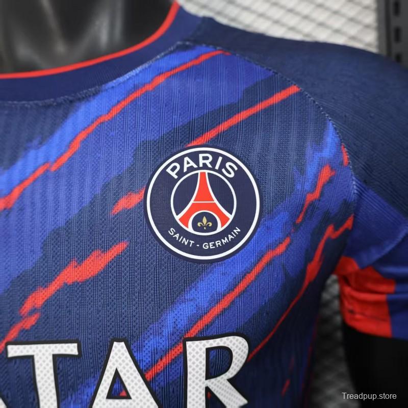 Player Version 25/26 PSG Paris Saint-Germain Blue with Red Lightning Pattern Jersey