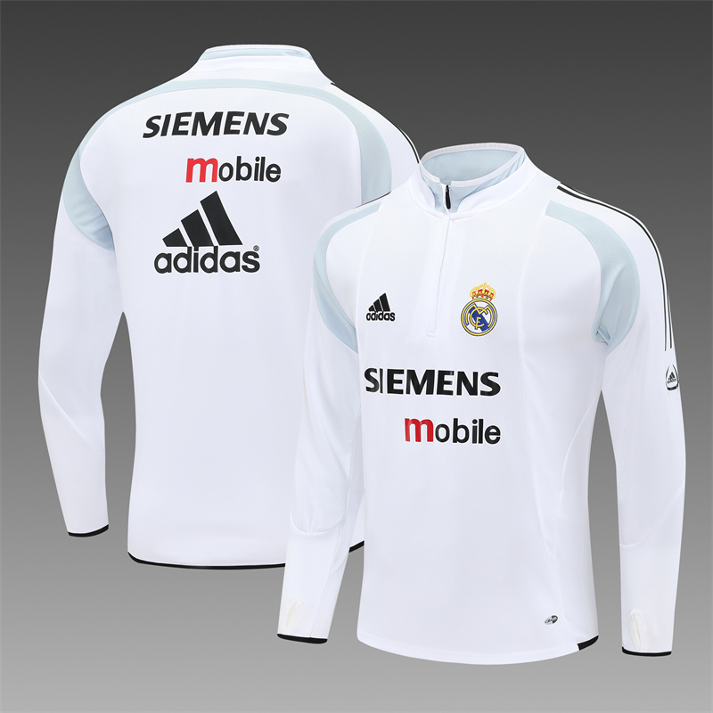 Retro 04/05 Real Madrid White Half Zipper Jacket