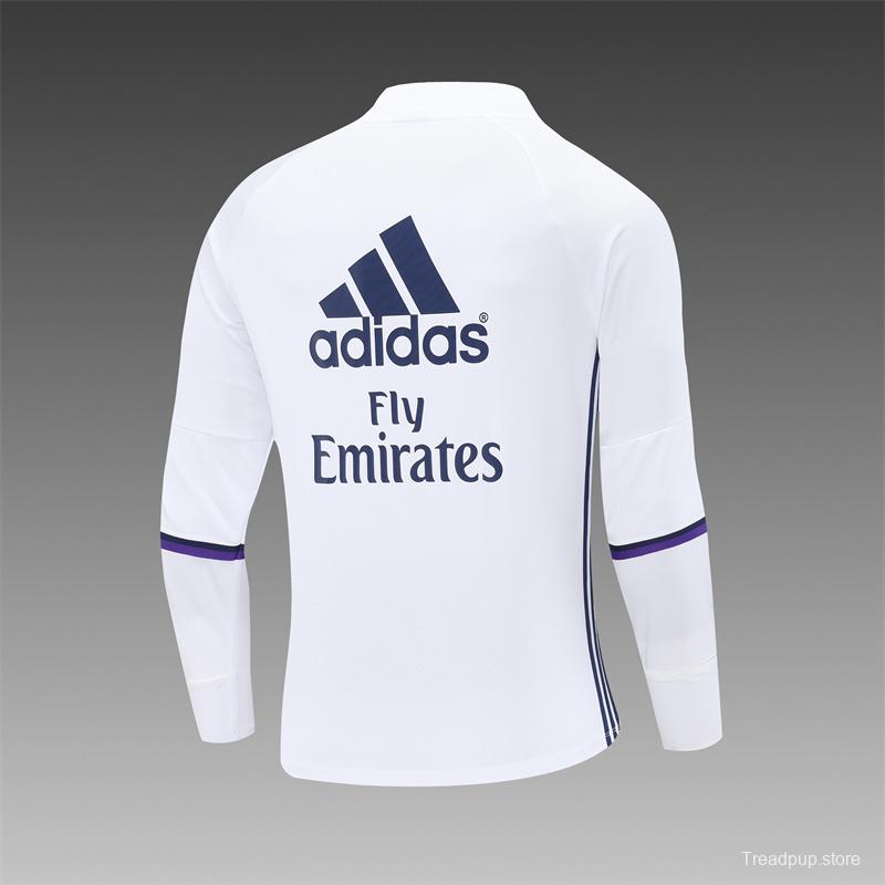Retro 16/17 Real Madrid White Half Zipper Jacket