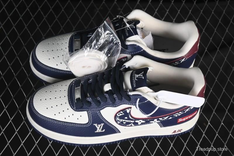 Nike Air Force 1 '07 Low Supreme Collaboration White Blue Wine Red Casual Sneakers - YF9511-801