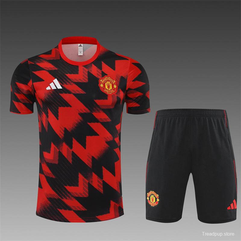 25/26 Manchester United Red Black Camouflage Short Sleeve Jersey+Shorts with XS