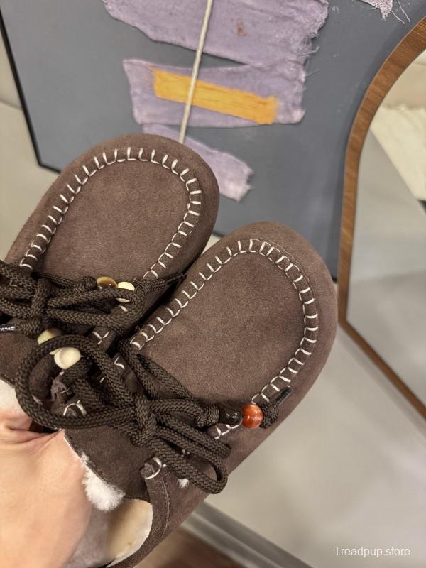 UGG 2025 Spring/Summer Collection Plush Wool Slippers with Vintage Buckle - KFY00240