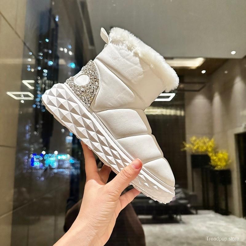 Jimmy Choo 2025 SS Casual White Sneakers with Genuine Wool Snow Boots - LY00340