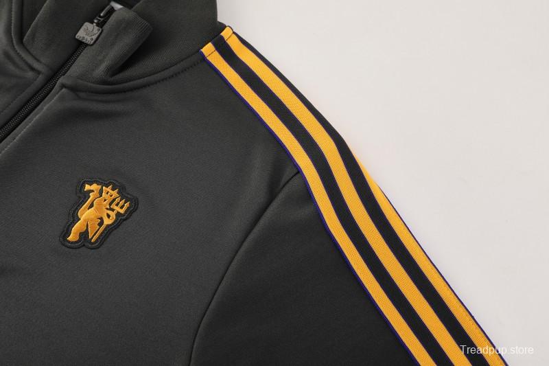 25/26 Manchester United 08 Dark Gray Half Zipper Jacket+Long Pants S-2XL