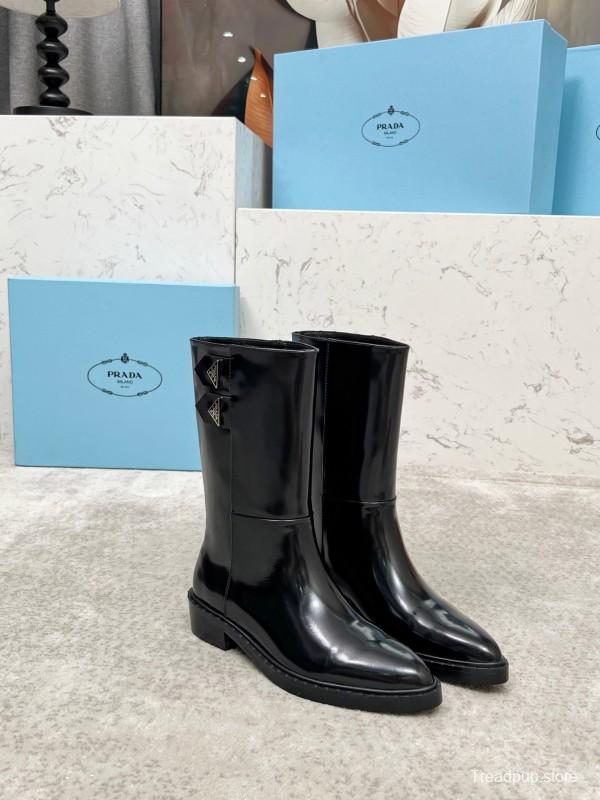 Prada Classic Triangle Logo Pointed Toe Boots - LY00350