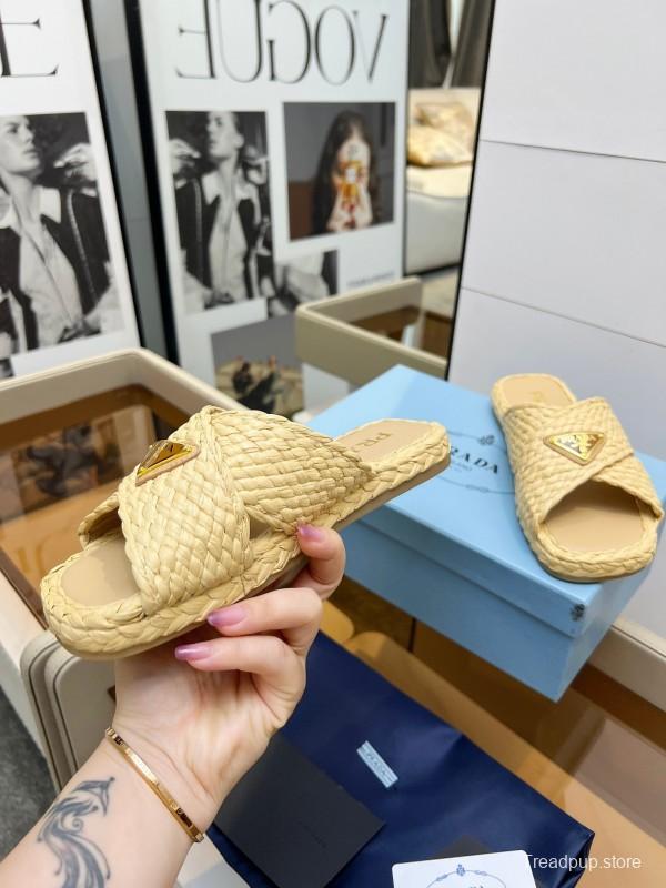 Prada Raffia Handwoven Cross Sandals 2025SS - KFY00260