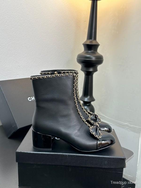 Chanel 2025/SS Chain Bow Chunky Heel Ankle Boots - LY00370