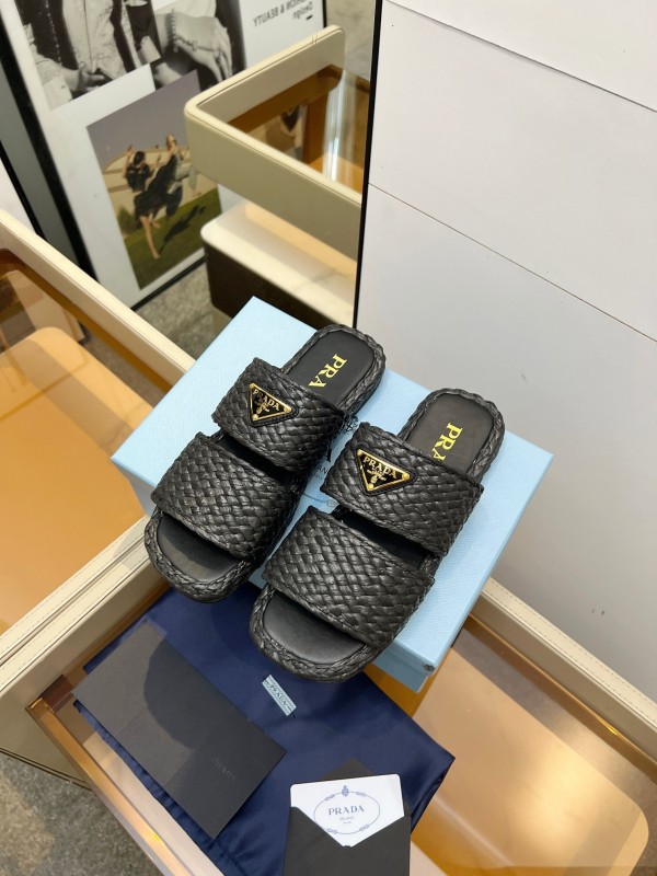Prada 2025 SS Raffia Handwoven Open-Toe Sandals - KFY00260