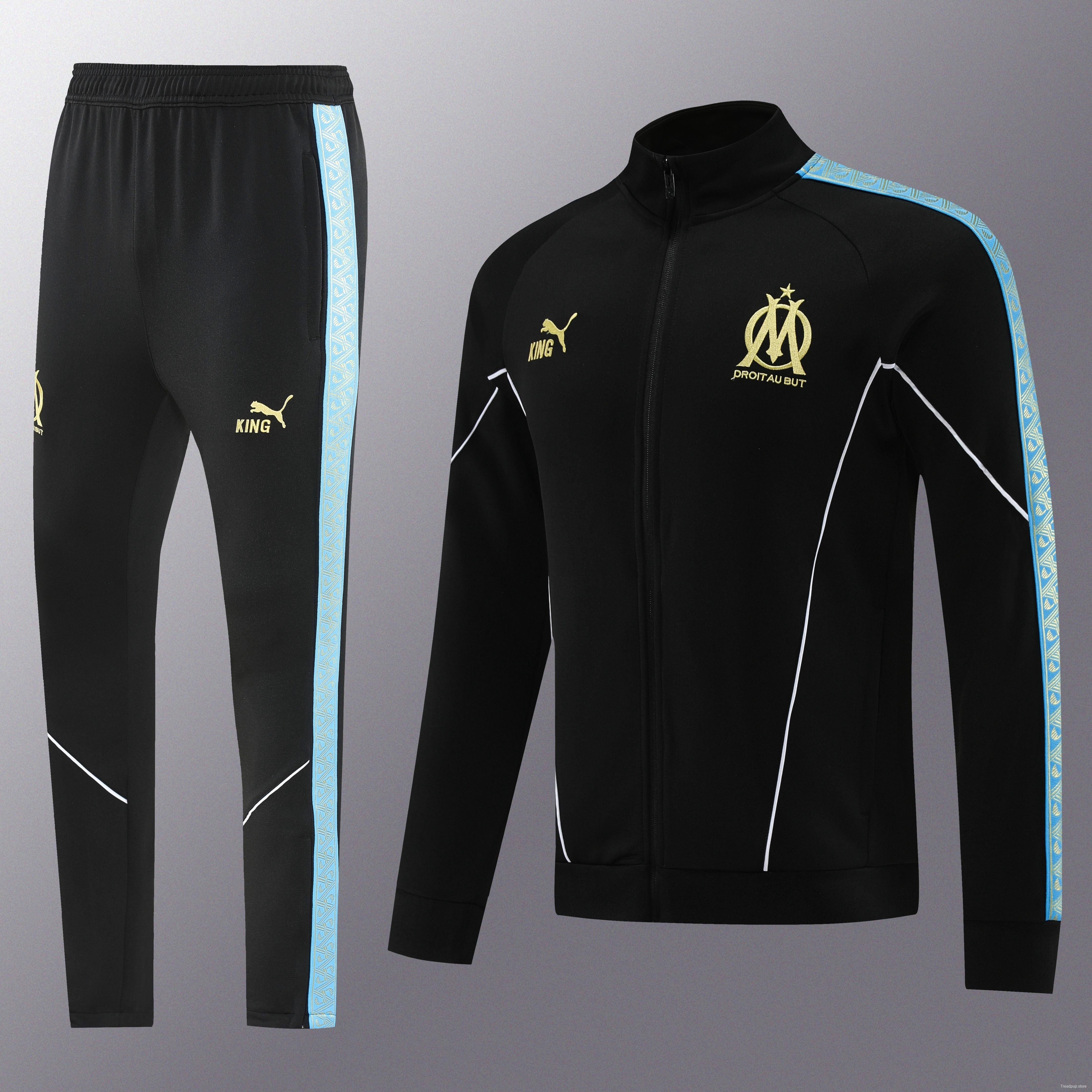 25/26 Olympique Marseille Black Full zipper Jacket Tracksuit+ long pants