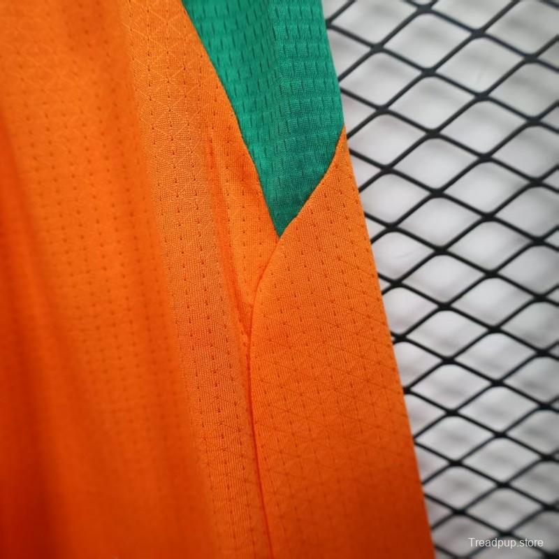 2026 Player Version Ivory Coast Orange with Green Side Panels Shorts