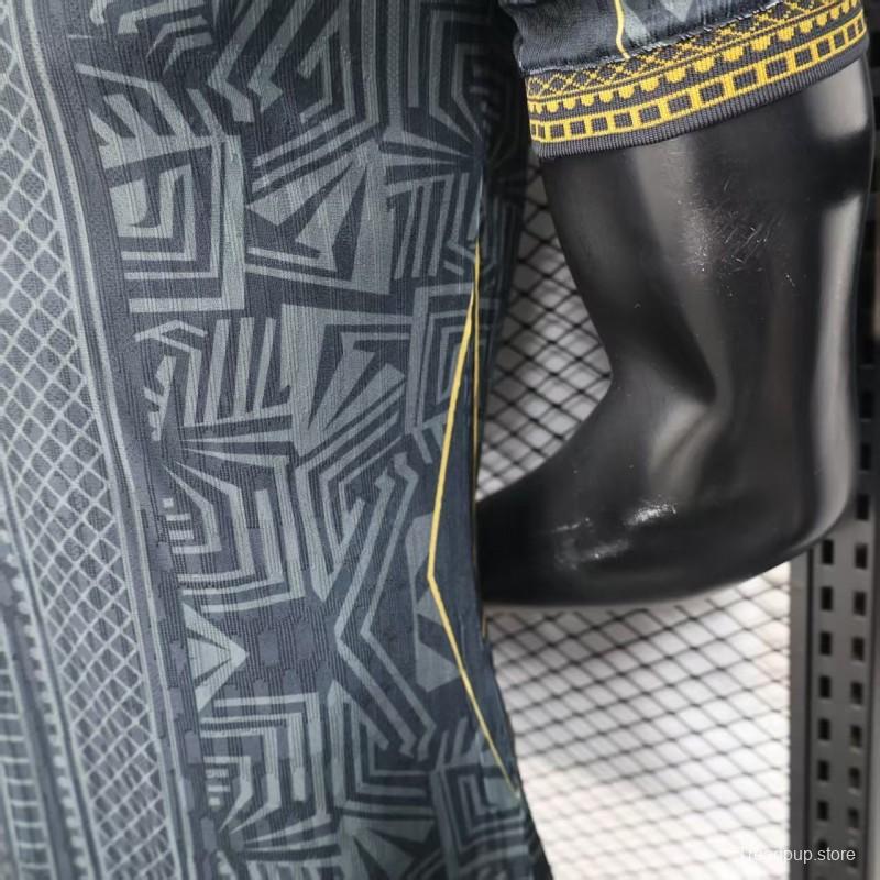 2026 Player Version Brazil Black with Gold Geometric Tribal Pattern Jersey