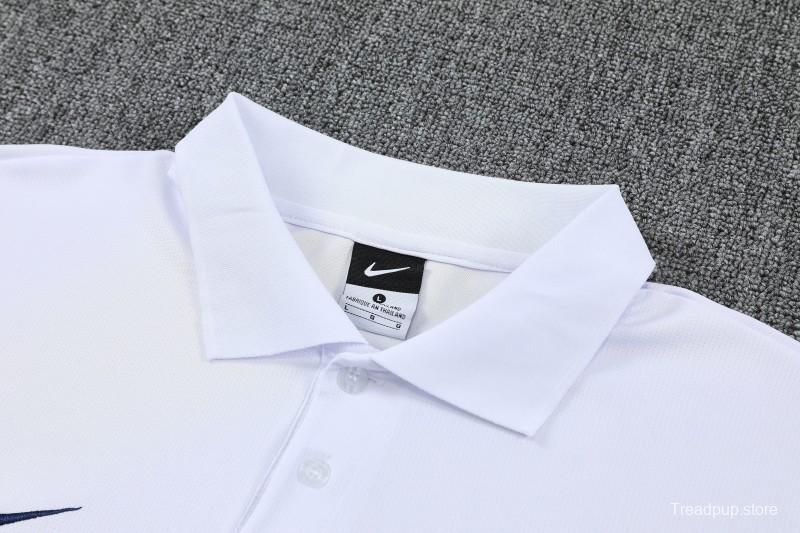 26/27  Paris White Polo Training Shirt +Navy Blue  Long Pants Tracksuit