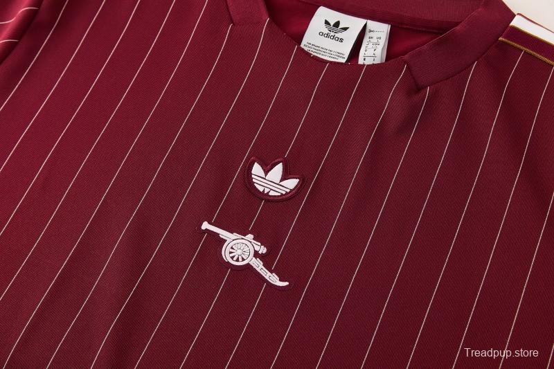 26/27  Arsenal  Maroon Pinstripe Short Sleeve+Soccer Shorts