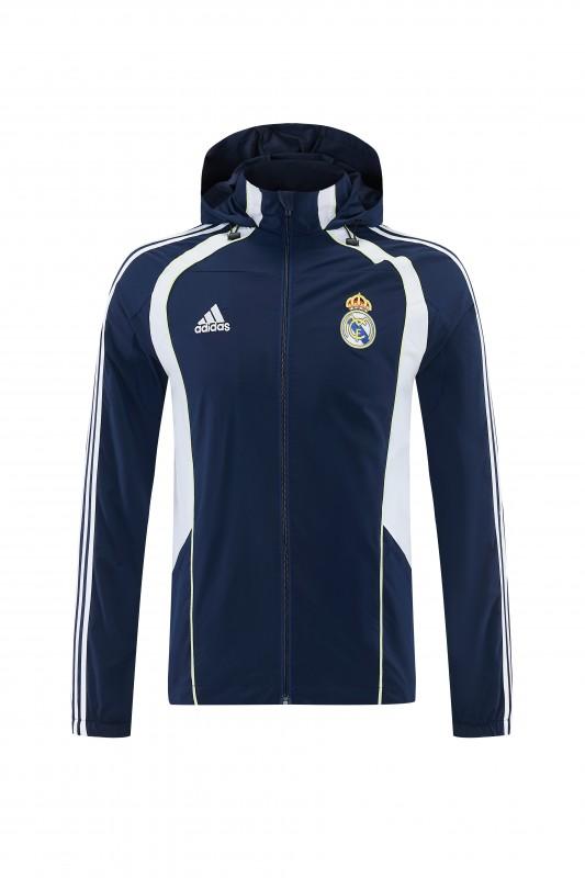 26/27 Real Madrid Navy Blue Full Zipper Hooded Windbreaker Tracksuit + Long Pants